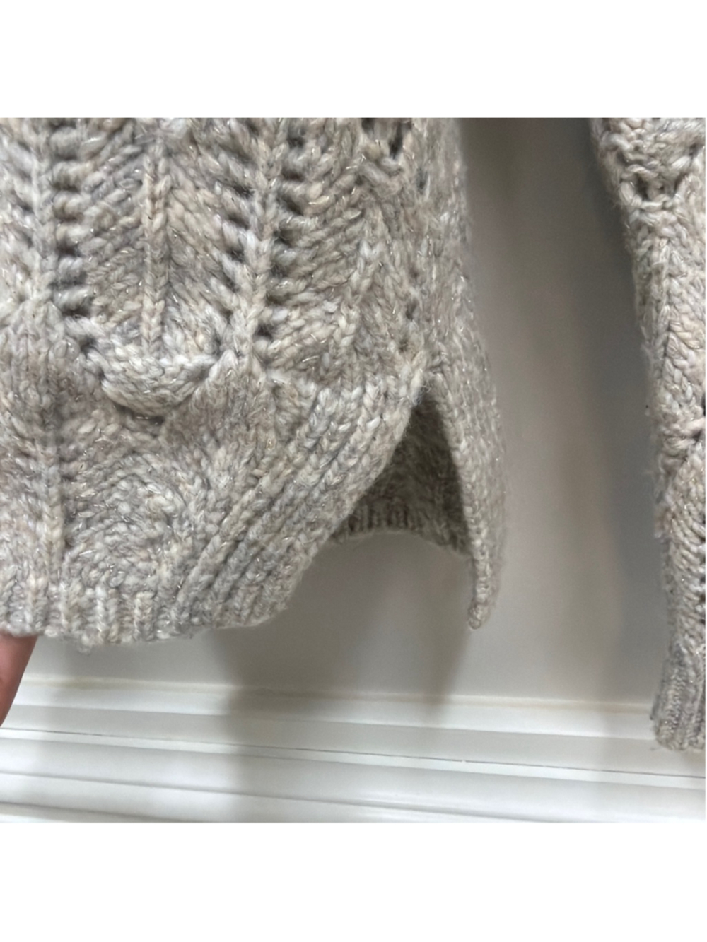 White House Black Market Shimmer Biscotti Lunar L/S Cowlneck Sweater Sz Medium! - Picture 8 of 10